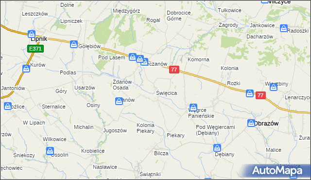 mapa Święcica gmina Obrazów, Święcica gmina Obrazów na mapie Targeo