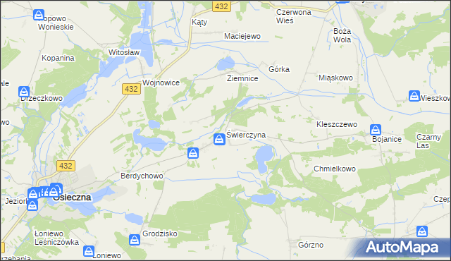 mapa Świerczyna gmina Osieczna, Świerczyna gmina Osieczna na mapie Targeo