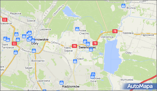 mapa Świerklaniec, Świerklaniec na mapie Targeo