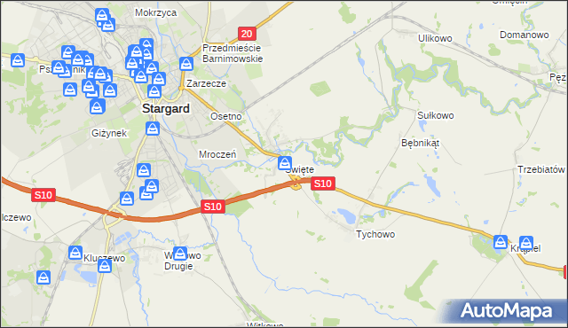 mapa Święte gmina Stargard, Święte gmina Stargard na mapie Targeo