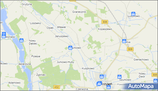 mapa Świniec gmina Krzywiń, Świniec gmina Krzywiń na mapie Targeo