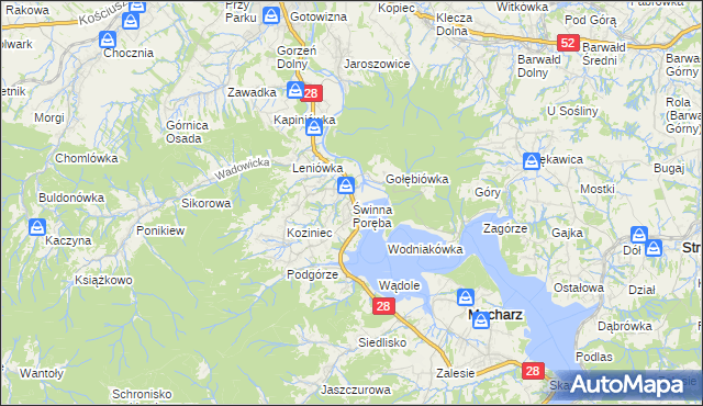 mapa Świnna Poręba, Świnna Poręba na mapie Targeo