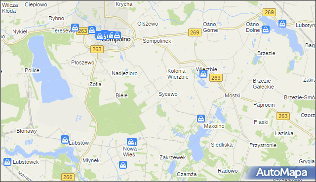 mapa Sycewo, Sycewo na mapie Targeo