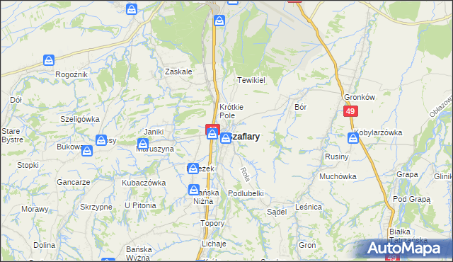 mapa Szaflary, Szaflary na mapie Targeo