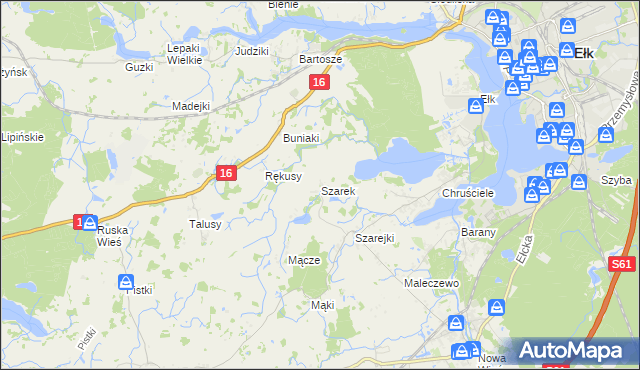 mapa Szarek gmina Ełk, Szarek gmina Ełk na mapie Targeo