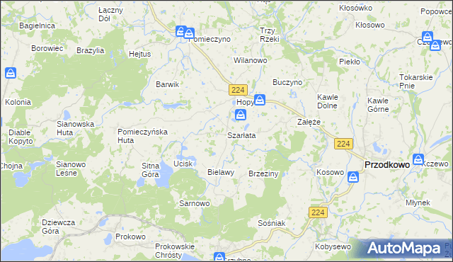 mapa Szarłata gmina Przodkowo, Szarłata gmina Przodkowo na mapie Targeo