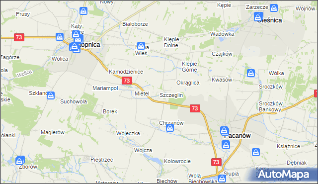 mapa Szczeglin gmina Stopnica, Szczeglin gmina Stopnica na mapie Targeo