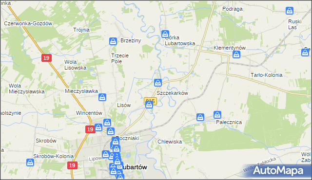 mapa Szczekarków gmina Lubartów, Szczekarków gmina Lubartów na mapie Targeo