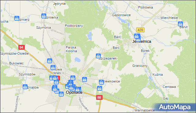 mapa Szczepanek gmina Strzelce Opolskie, Szczepanek gmina Strzelce Opolskie na mapie Targeo