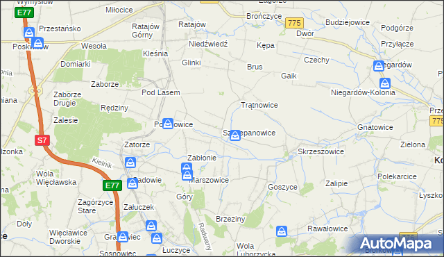 mapa Szczepanowice gmina Słomniki, Szczepanowice gmina Słomniki na mapie Targeo
