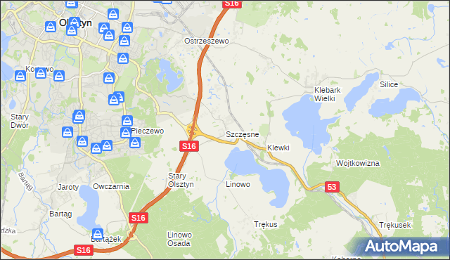 mapa Szczęsne gmina Purda, Szczęsne gmina Purda na mapie Targeo