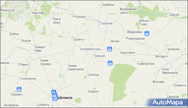 mapa Szczuki gmina Biała Rawska, Szczuki gmina Biała Rawska na mapie Targeo