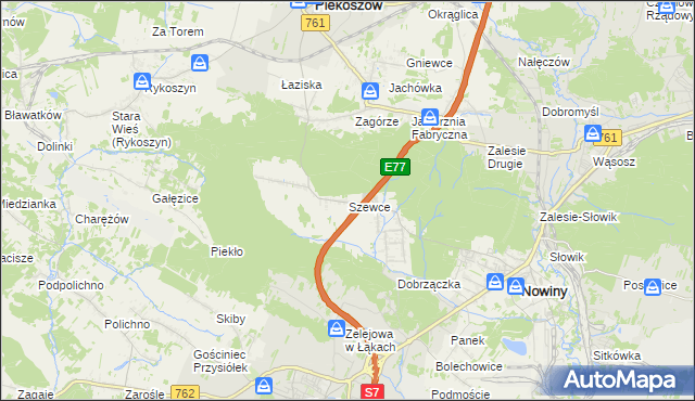 mapa Szewce gmina Sitkówka-Nowiny, Szewce gmina Sitkówka-Nowiny na mapie Targeo