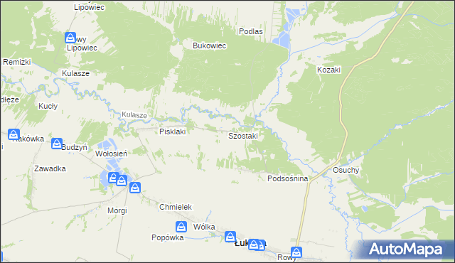 mapa Szostaki gmina Łukowa, Szostaki gmina Łukowa na mapie Targeo