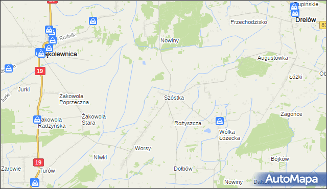 mapa Szóstka gmina Drelów, Szóstka gmina Drelów na mapie Targeo