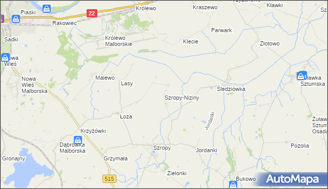 mapa Szropy-Niziny, Szropy-Niziny na mapie Targeo