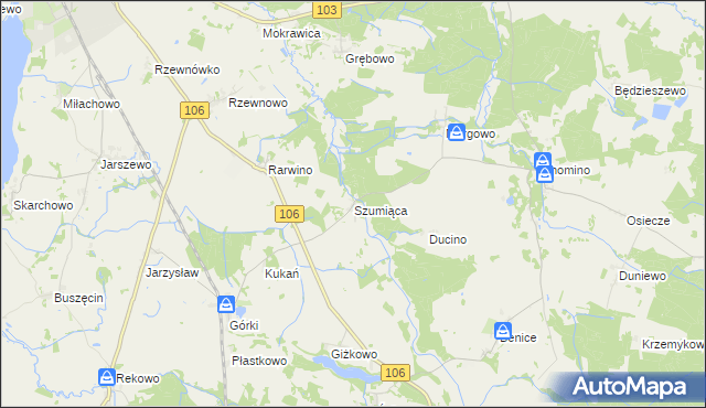 mapa Szumiąca gmina Kamień Pomorski, Szumiąca gmina Kamień Pomorski na mapie Targeo