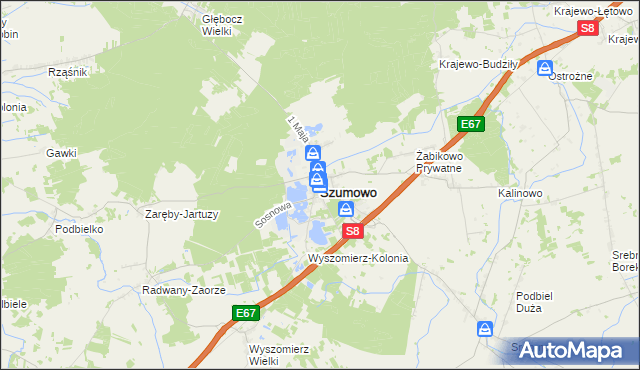 mapa Szumowo powiat zambrowski, Szumowo powiat zambrowski na mapie Targeo