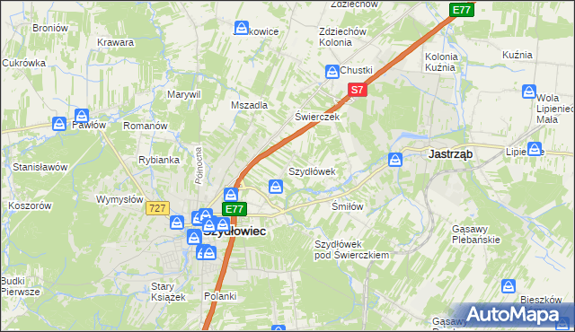 mapa Szydłówek gmina Szydłowiec, Szydłówek gmina Szydłowiec na mapie Targeo