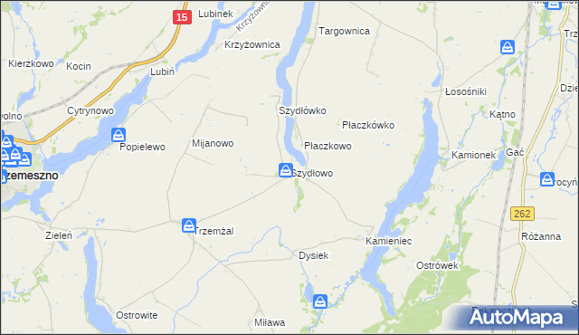 mapa Szydłowo gmina Trzemeszno, Szydłowo gmina Trzemeszno na mapie Targeo