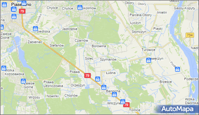 mapa Szymanów gmina Góra Kalwaria, Szymanów gmina Góra Kalwaria na mapie Targeo