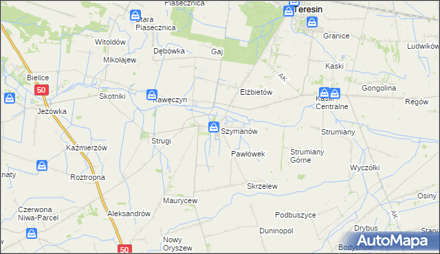 mapa Szymanów gmina Teresin, Szymanów gmina Teresin na mapie Targeo