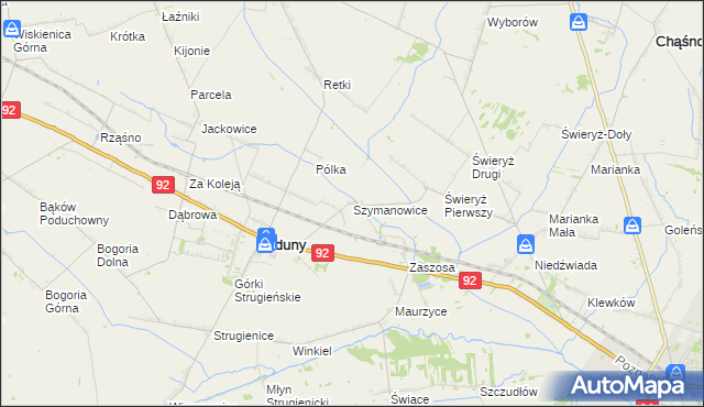 mapa Szymanowice gmina Zduny, Szymanowice gmina Zduny na mapie Targeo