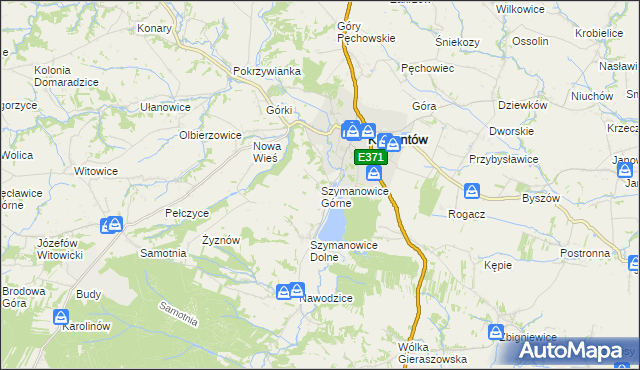 mapa Szymanowice Górne, Szymanowice Górne na mapie Targeo