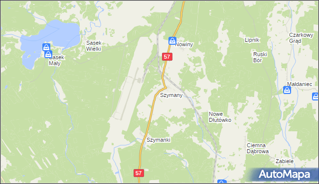 mapa Szymany gmina Szczytno, Szymany gmina Szczytno na mapie Targeo
