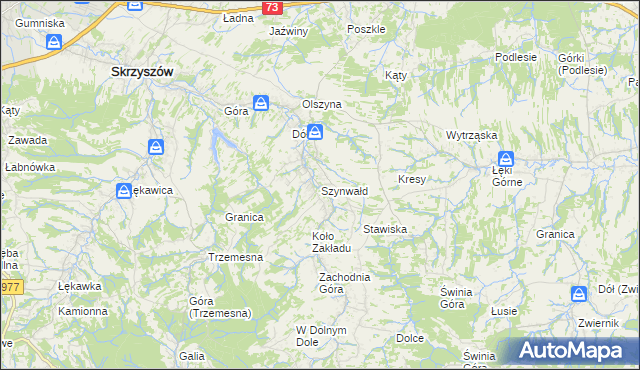 mapa Szynwałd gmina Skrzyszów, Szynwałd gmina Skrzyszów na mapie Targeo