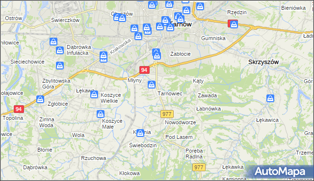 mapa Tarnowiec gmina Tarnów, Tarnowiec gmina Tarnów na mapie Targeo