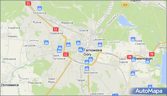 mapa Tarnowskie Góry, Tarnowskie Góry na mapie Targeo