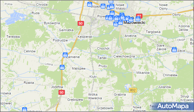 mapa Tartak gmina Mińsk Mazowiecki, Tartak gmina Mińsk Mazowiecki na mapie Targeo