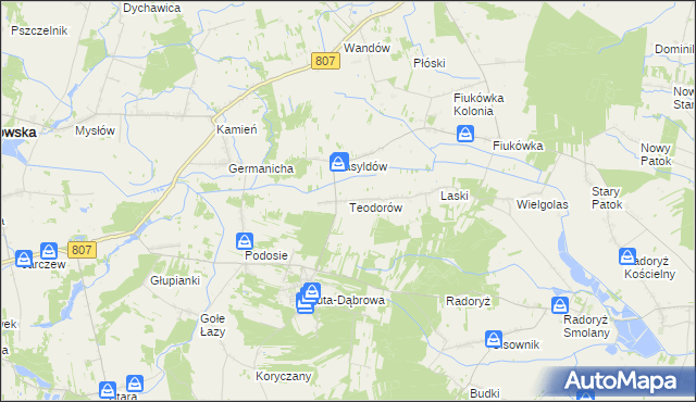 mapa Teodorów gmina Krzywda, Teodorów gmina Krzywda na mapie Targeo