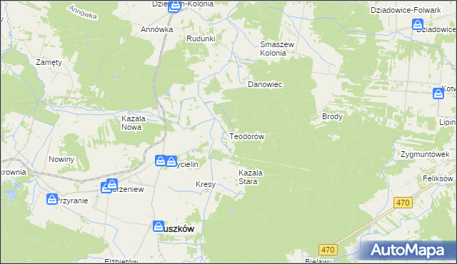 mapa Teodorów gmina Mycielin, Teodorów gmina Mycielin na mapie Targeo