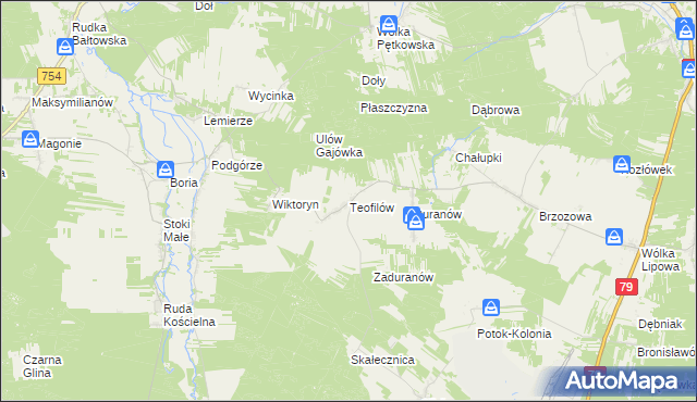 mapa Teofilów gmina Tarłów, Teofilów gmina Tarłów na mapie Targeo