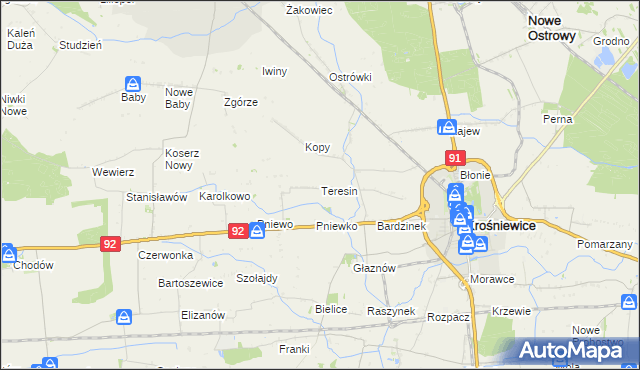 mapa Teresin gmina Krośniewice, Teresin gmina Krośniewice na mapie Targeo