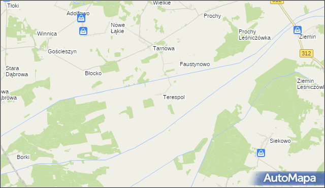 mapa Terespol gmina Rakoniewice, Terespol gmina Rakoniewice na mapie Targeo