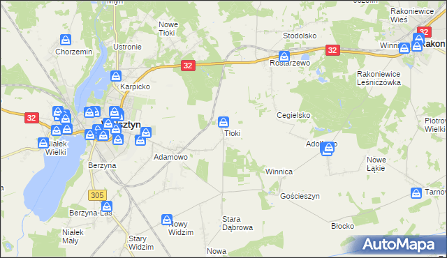 mapa Tłoki gmina Wolsztyn, Tłoki gmina Wolsztyn na mapie Targeo