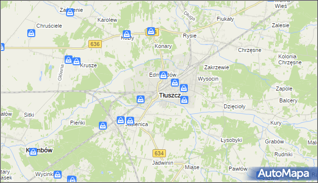 mapa Tłuszcz powiat wołomiński, Tłuszcz powiat wołomiński na mapie Targeo