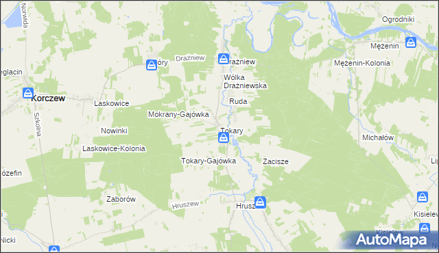 mapa Tokary gmina Korczew, Tokary gmina Korczew na mapie Targeo