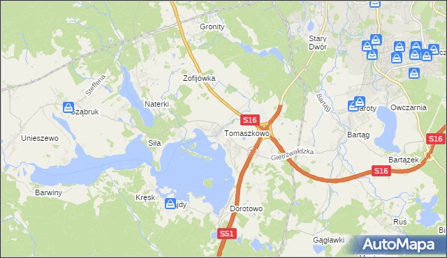 mapa Tomaszkowo, Tomaszkowo na mapie Targeo