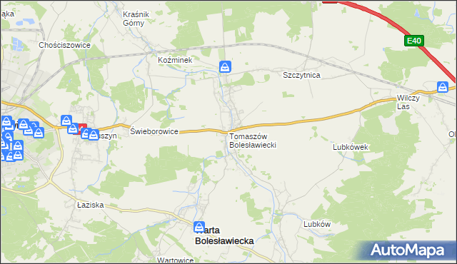 mapa Tomaszów Bolesławiecki, Tomaszów Bolesławiecki na mapie Targeo