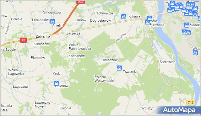 mapa Tomaszów gmina Puławy, Tomaszów gmina Puławy na mapie Targeo