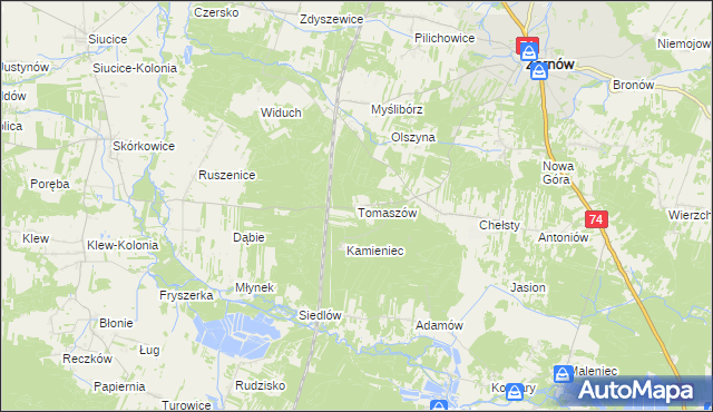 mapa Tomaszów gmina Żarnów, Tomaszów gmina Żarnów na mapie Targeo