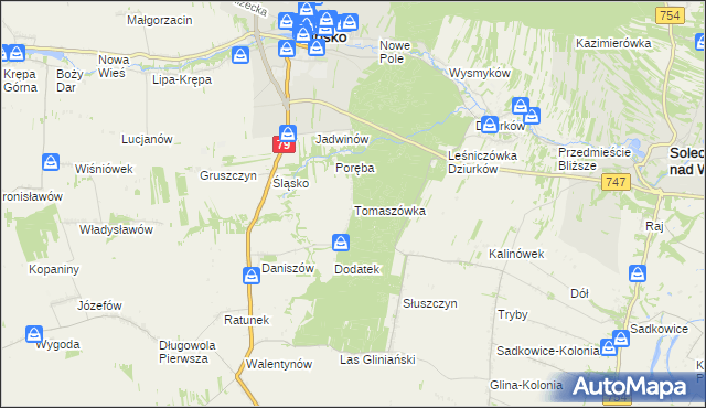 mapa Tomaszówka gmina Lipsko, Tomaszówka gmina Lipsko na mapie Targeo