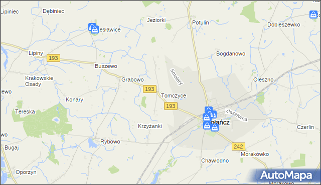 mapa Tomczyce gmina Gołańcz, Tomczyce gmina Gołańcz na mapie Targeo