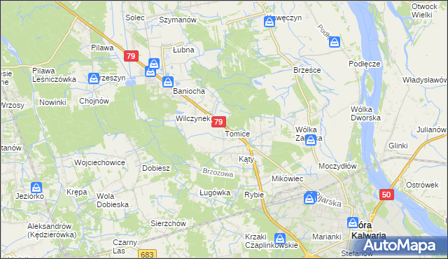 mapa Tomice gmina Góra Kalwaria, Tomice gmina Góra Kalwaria na mapie Targeo