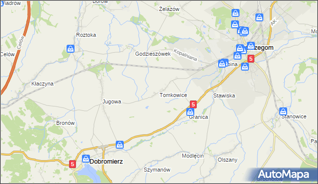 mapa Tomkowice, Tomkowice na mapie Targeo