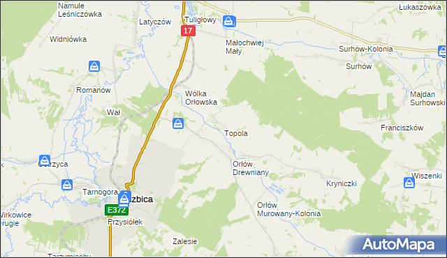 mapa Topola gmina Izbica, Topola gmina Izbica na mapie Targeo